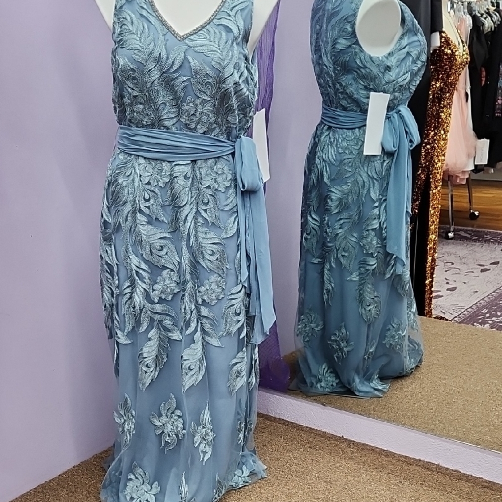 Ashro Blue Sleeveless V-Neck Gown